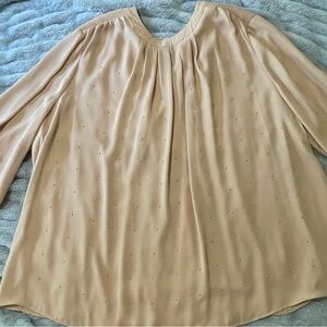 Relaxed Tan and Cream Pleated Blouse